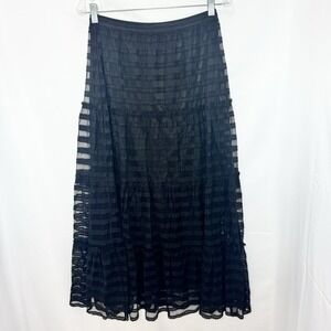 Chico's Tiered Black Sheer Lace Midi Skirt M Peasant Whimsigoth Witchy Boho